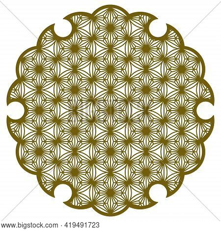 Yukiwa Flower With Pattern In Japanese Style Of Kumiko Zaiku. Design Element For Laser Cutting And P
