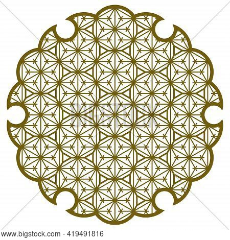 Yukiwa Flower With Pattern In Japanese Style Of Kumiko Zaiku. Design Element For Laser Cutting And P