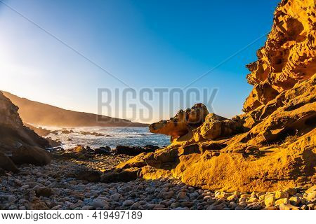 Stony Cove In The Jaizkibel Mountain In The Town Of Pasajes Near San Sebastian. Basque Country