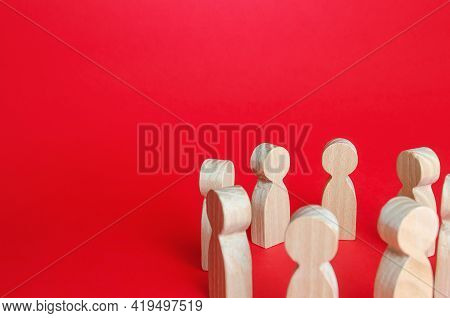 Figures Of People In A Circle. Social Gathering Concept. Discussion Of Problems, Development Of Solu