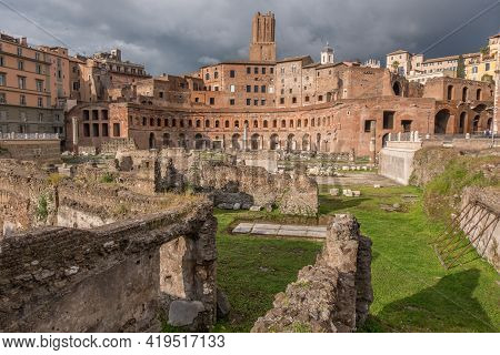 Beautiful View Of Rome In Italy. Ancient Historical Ruins, Famous Monuments, Alley's And Streets.