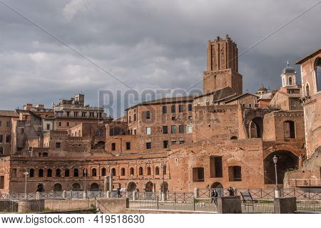 Beautiful View Of Rome In Italy. Ancient Historical Ruins, Famous Monuments, Alley's And Streets.