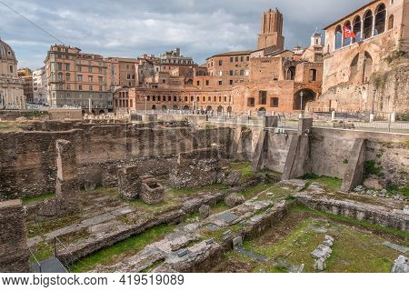 Beautiful View Of Rome In Italy. Ancient Historical Ruins, Famous Monuments, Alley's And Streets.