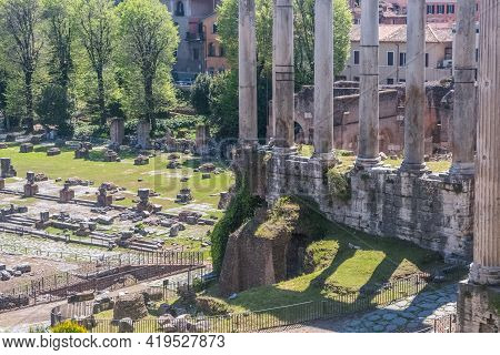 Beautiful View Of Rome In Italy. Ancient Historical Ruins, Famous Monuments, Alley's And Streets.