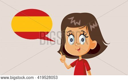 Little Girl Learning To Speak Spanish Vector Illustration