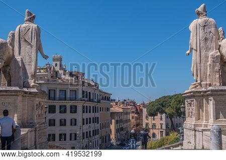 Beautiful View Of Rome In Italy. Ancient Historical Ruins, Famous Monuments, Alley's And Streets.