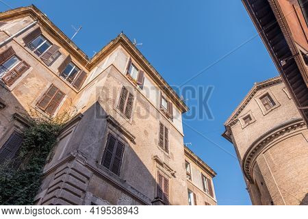 Beautiful View Of Rome In Italy. Ancient Historical Ruins, Famous Monuments, Alley's And Streets.
