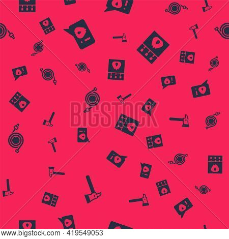 Set Firefighter Axe, Telephone Call 911, Hose Reel And Matchbox And Matches On Seamless Pattern. Vec