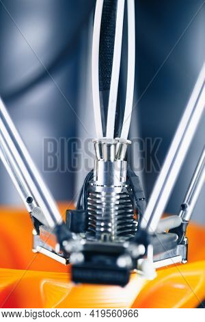 3d printer head in action, close-up view