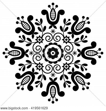 Polish Folk Art Vector Design Mandala With Flowers Inspired By Traditional Highlanders Embroidery La
