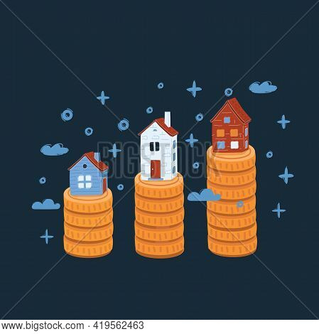 Vector Illustration Of House And Coins Stack. The Concept Of Purchase Of Habitation, Buy A House On 