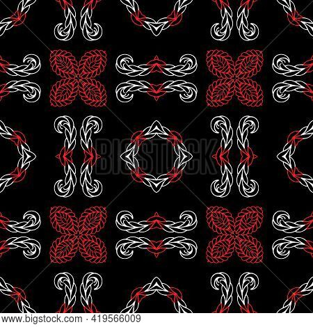 Braided Swirl Lines Floral Seamless Pattern. Ethnic Ornamental Vector Background. Repeat Decorative 