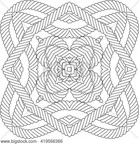 Ropes And Strings Seamless Pattern. Black And White Vector Background. Repeat Decorative Knitted Orn