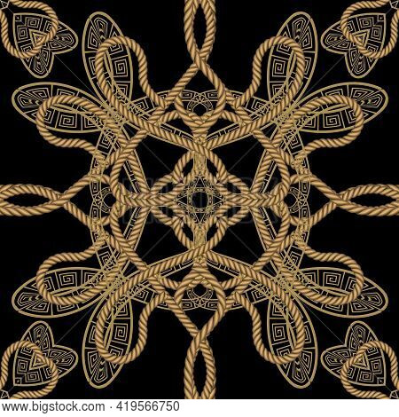 Ropes Seamless Pattern. Modern Ornamental Vector Greek Background. Repeat Decorative Gold Strings Or