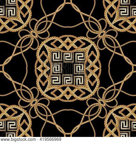 Ropes Seamless Pattern. Modern Ornamental Vector Greek Background. Repeat Decorative Gold Strings Or