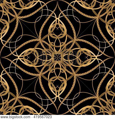 Vintage Luxury Seamless Pattern. Ornamental Ropes Background. Vector Gold Strings And Ropes Vintage 