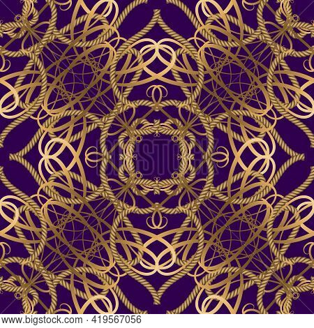 Textured Luxury Seamless Pattern. Vintage Ornamental Ropes Background. Vector Intricate Gold Strings