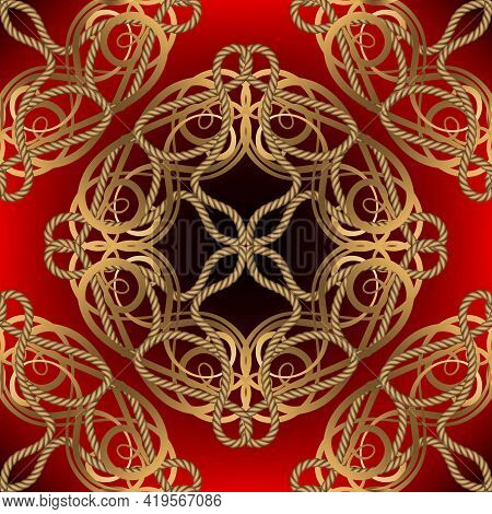 Textured Luxury Seamless Pattern. Vintage Ornamental Ropes Background. Vector Decorative Gold String