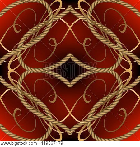 Love Hearts Seamless Pattern. Modern Ornamental Vector Glowing Background. Repeat Decorative Gold St