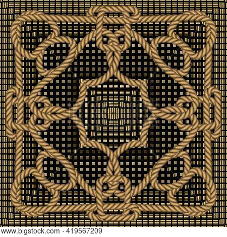 Gold Ropes Seamless Pattern. Halftone Ornamental Vector Background. Repeat Gold Strings And Ropes Or