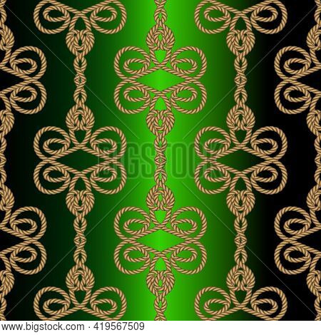 Ropes Seamless Pattern. Vintage Ornamental Vector Gradient Background. Repeat Decorative Gold String