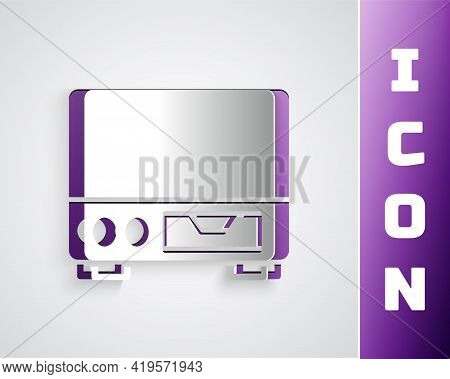 Paper Cut Old Video Cassette Player Icon Isolated On Grey Background. Old Beautiful Retro Hipster Vi
