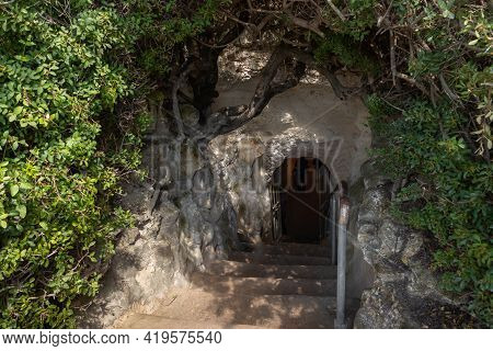 The Entrance To The Excavated And Reconstructed Ancient Burial Caves Of The Sidonian Near The Maresh