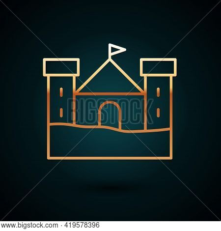 Gold Line Sand Castle Icon Isolated On Dark Blue Background. Vector