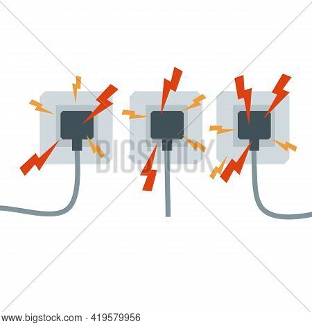 Electrical Circuit. Shock, Red Lightning And Yellow Sparks From The Outlet. Connector And Plug. Syst