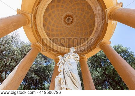 Rotunda With Sculpture In Park Of The Labyrinth Of Horta (parc Del Laberint D'horta) In Barcelona, S