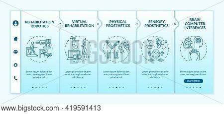 Rehabilitation Engineering Use Onboarding Vector Template. Responsive Mobile Website With Icons. Web