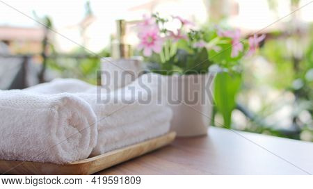 Spa Accessories,beautiful Composition Of Spa , Spa Relax Concept,beautiful Sap Set On Wood Table,for