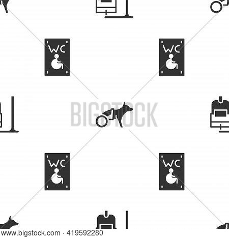 Set Iv Bag, Dog In Wheelchair And Separated Toilet For Disabled On Seamless Pattern. Vector