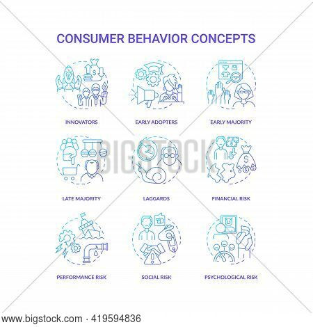 Consumer Behavior Concept Icons Set. Product Adoption Idea Thin Line Rgb Color Illustrations. Purcha