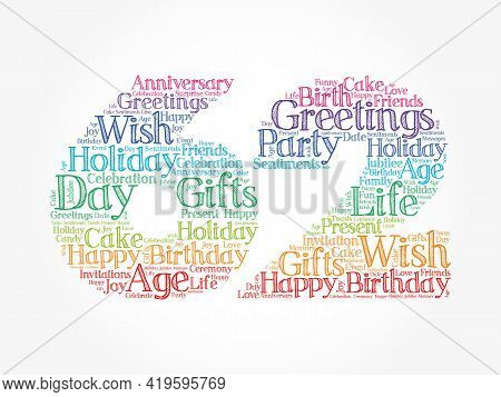 Happy 62nd Birthday Word Cloud, Holiday Concept Background