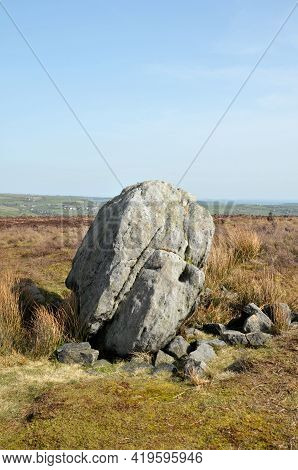 Large Old Boulder Or Standing Stone On Midgley Moor In West Yorkshire Known As Robin Hoods Penny Sto