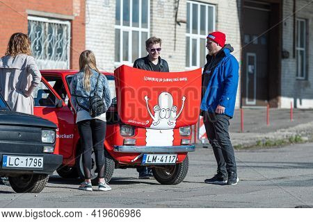 Riga, Latvia - May 01, 2021: Line Of Colorful Stylish Vintage Fiat 126 Pancars Rental Cars, Pancars 