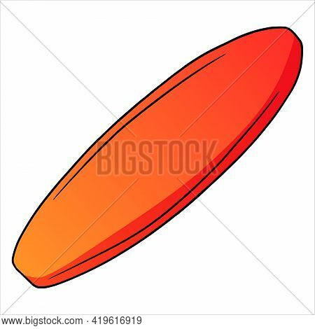 Summer Items Surfboard Orange With Red Color In Cartoon Style