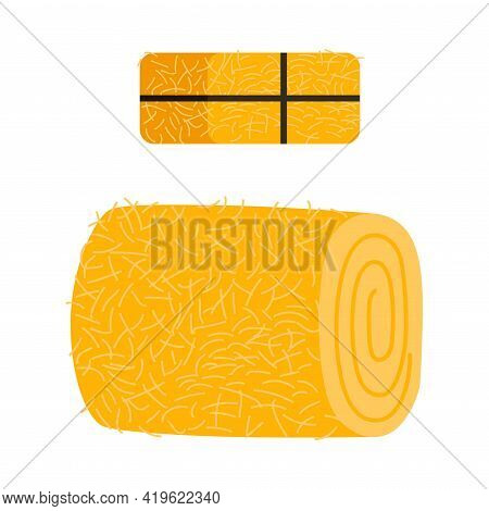 Rolled And Pressed Dry Hay As Crop Harvesting Vector Illustration