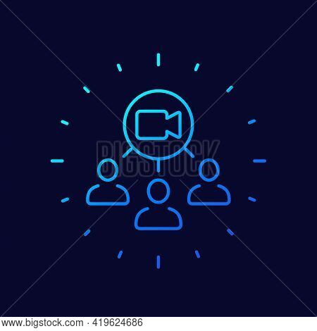 Group Video Call, Video Conference Line Icon