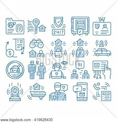 Security Agency Property Protect Sketch Icon Vector. Hand Drawn Blue Doodle Line Art Security Agency