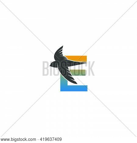 Letter E Logo With Swift Bird Icon Design Vector Template