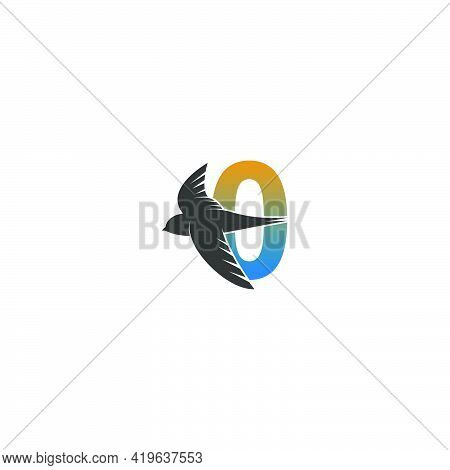 Number Zero Logo With Swift Bird Icon Design Vector Template