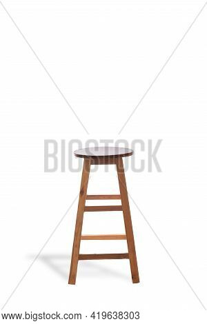 Single Tall Wooden Leg Stool Isolated On White Background.in Full With Cllpping Parh