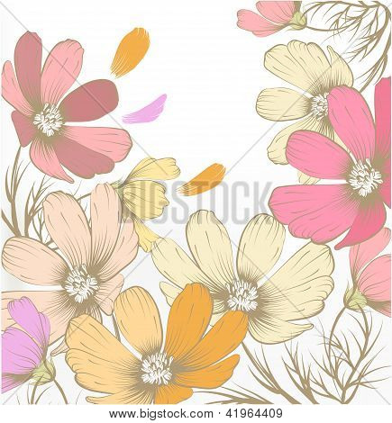 Hand dras pastell mode bakgrunden med blommor