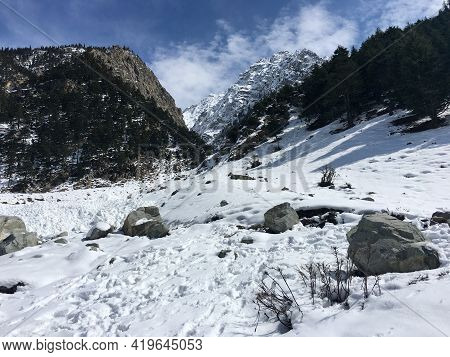 Scenic View Of Snow Mountains In Glacier Usho Valley In Kalam Swat Pakistan