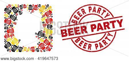 German State Map Mosaic In Germany Flag Official Colors - Red, Yellow, Black, And Beer Party Red Rou