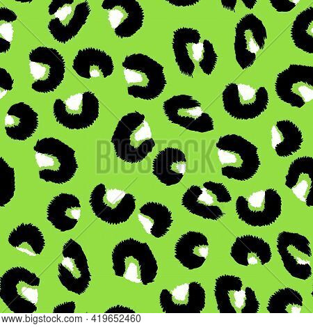 Abstract Modern Leopard Seamless Pattern. Animals Trendy Background. Green And Black Decorative Vect