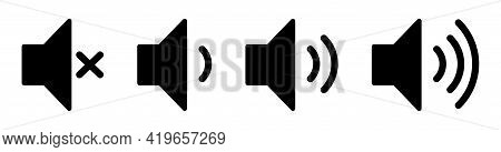 Set Of Volume Icons. Black Speakers Symbols. Design For Web And Mobile App