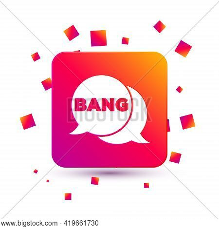 White Bang Boom, Gun Comic Text Speech Bubble Balloon Icon Isolated On White Background. Square Colo